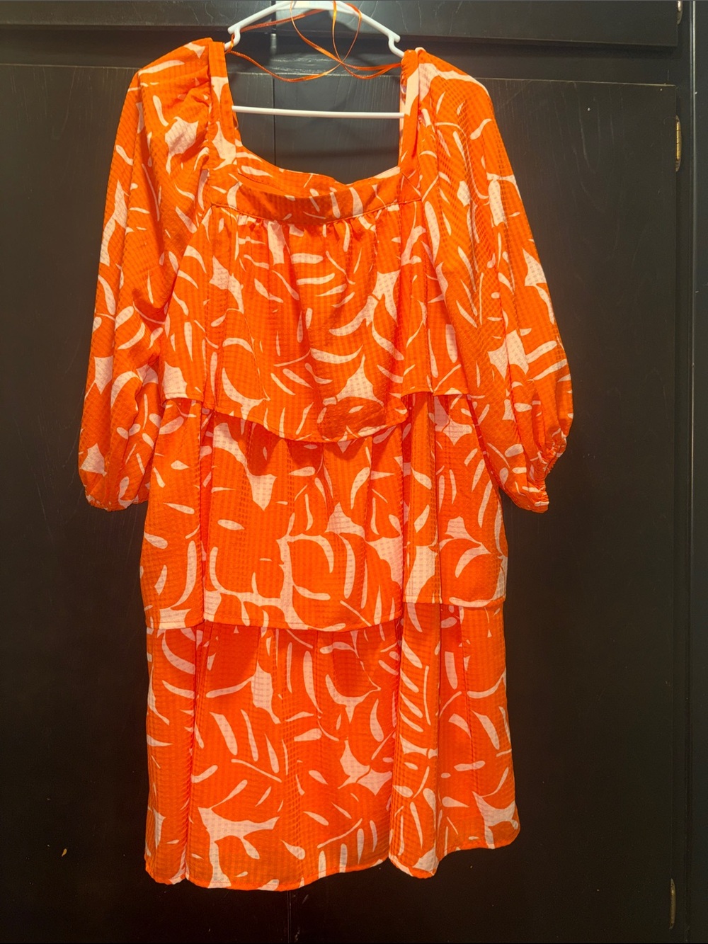 Who What Wear Orange and White Printed Tiered Mini Dress